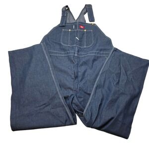 Dickies Denim‎ Bib Overalls Carpenter Mens 52x32 Workwear Jeans Dark Wash